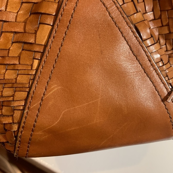 COLE HAAN Genevieve Weave Large Triangle Tote Hobo Bag Purse British Tan Cognac - Picture 11 of 11